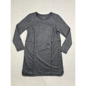 J Jill Fit Marled Shirttail Dress Long Sleeve Gray Relaxed Midi Pockets Sz S Pet